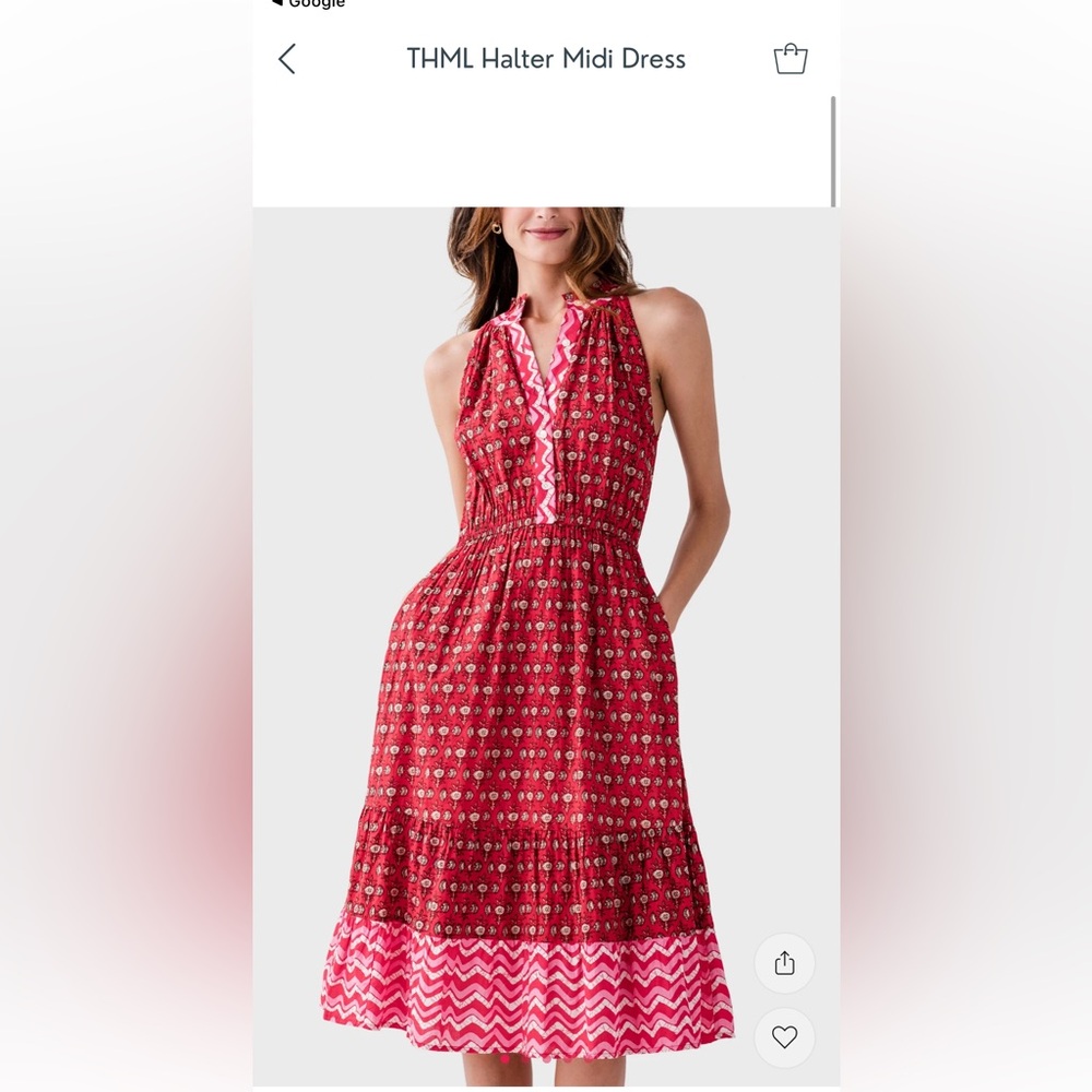 THML Red and Pink Patterned Midi Dress